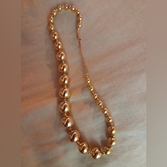 Gold Round Circle Link Chain Bead Balls Metallic Pearl Necklace - Picture 9 of 13